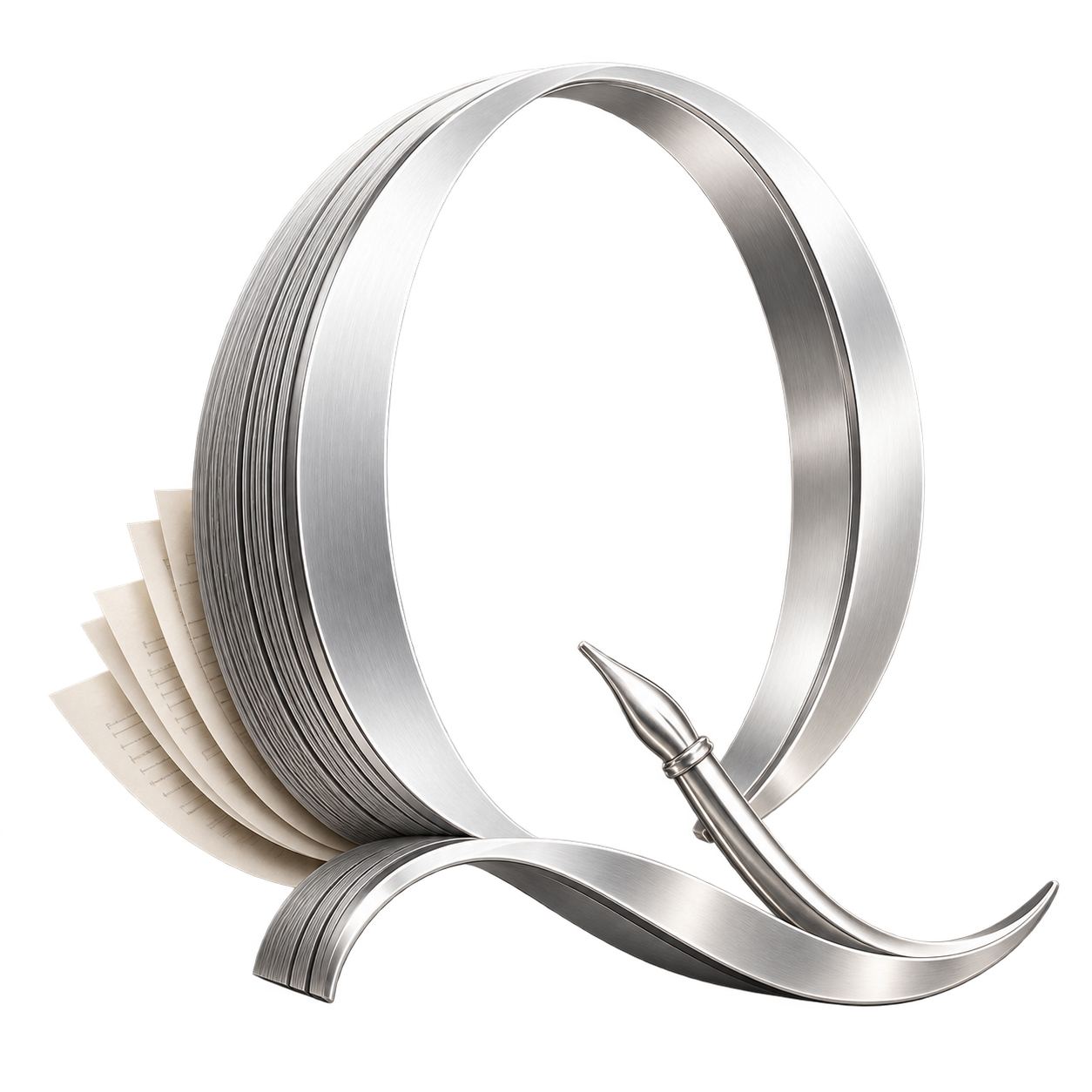 문서의 층이 이어진 은색 Q-Atelier 입체 Q
